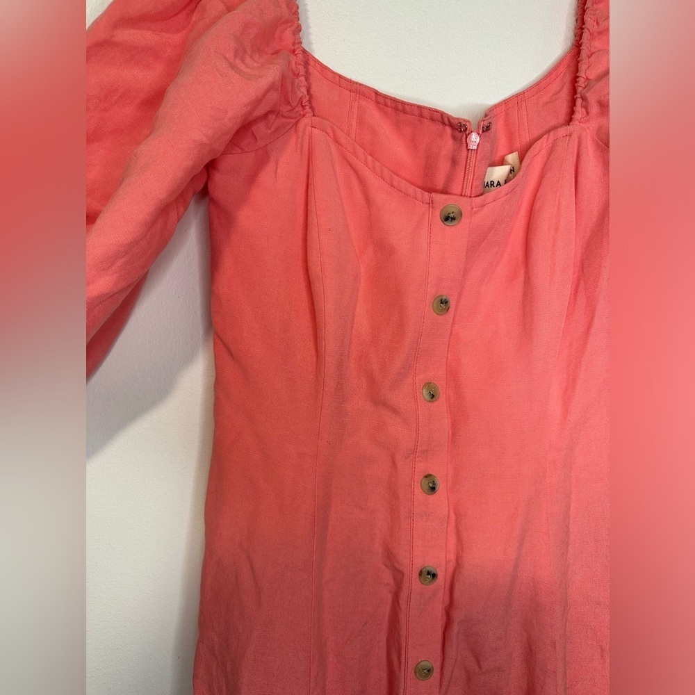 Mara Hoffman Mika Pink Linen Puff Sleeve Button Down Boho Picnic Maxi‎ Dress 4 - Picture 4 of 8